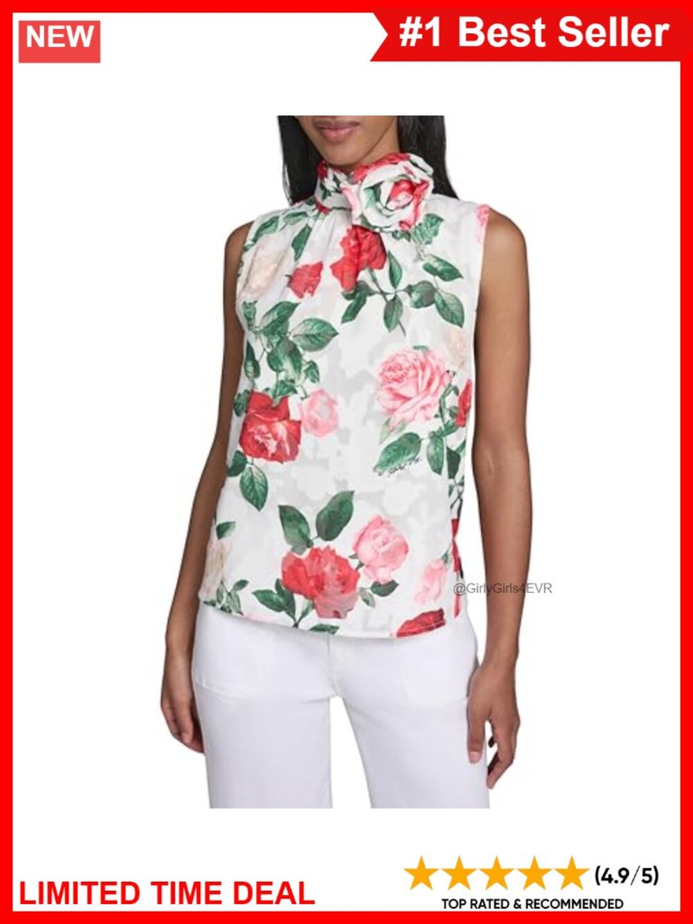 Chiffon Floral Sleeveless Blouse High Neck Relaxed Fit